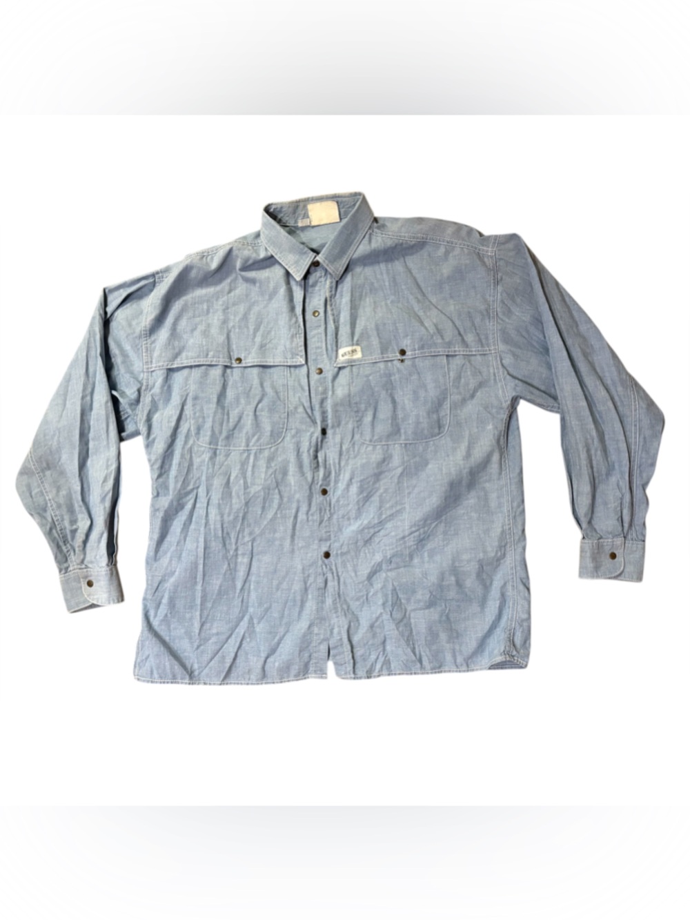 Vtg Guess Western Shirt Mens Sz 2/M Chambray Snap Button Workwear Rodeo Flawed